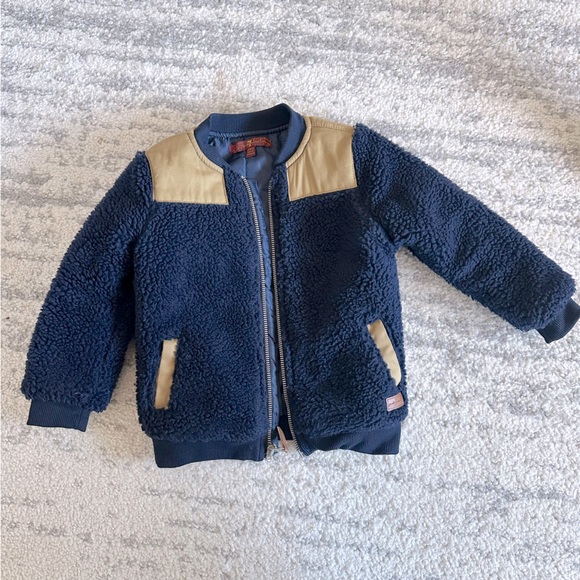 7 for all Mankind baby toddler navy and brown sherpa fleece zip up jacket 24M - Picture 1 of 6